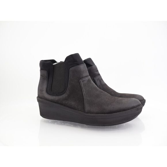 Clarks Women's Rose Sun Boot Size 12 Chelsea Bootie Pull On Black Leather Wedge - Picture 1 of 10